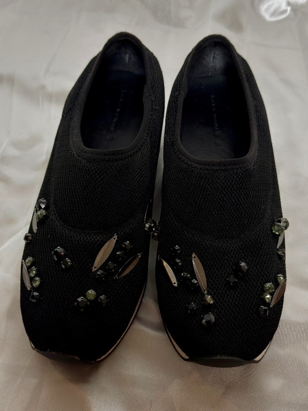 Zara Basic Black Sequined Pearl Beaded Flat